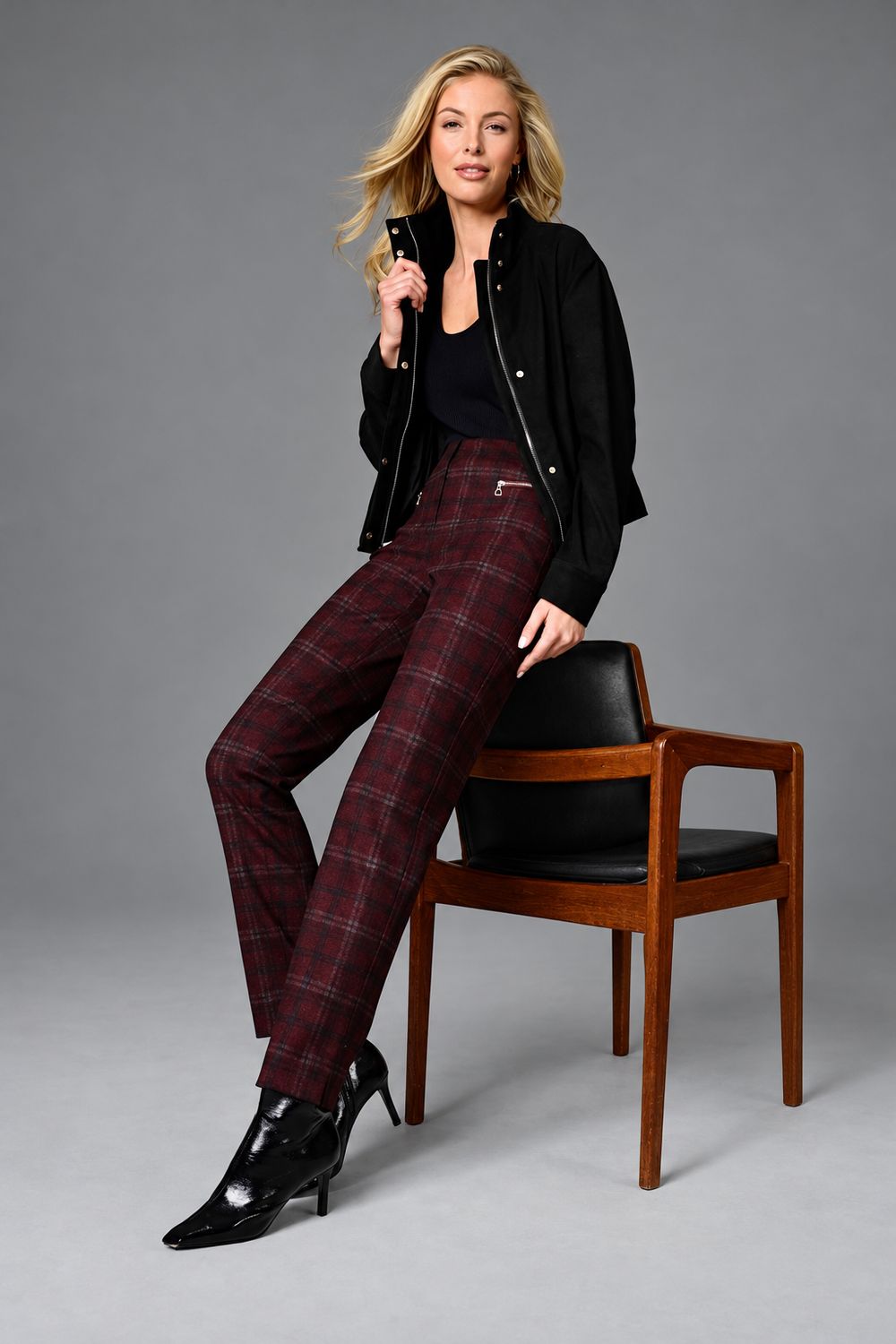 ROBELL 52564 Red Burgundy Tartan Bella Trousers