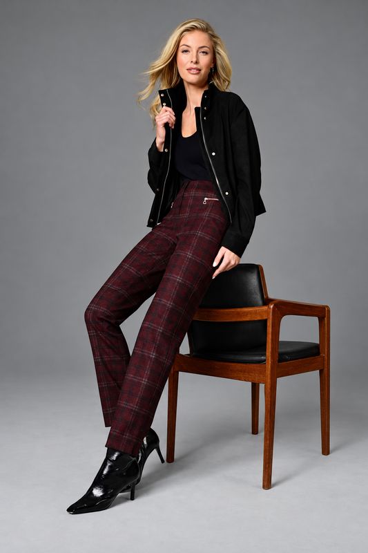 ROBELL 52564 Red Burgundy Tartan Bella Trousers ROBELL 52564 Red Burgundy Tartan Bella Trousers