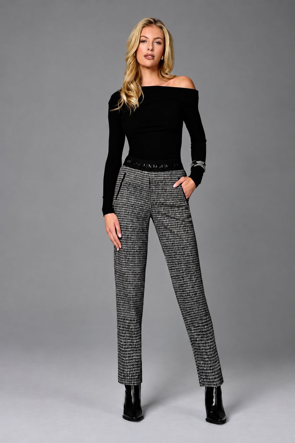 ROBELL 53446 Nelly Dark Grey Hounstooth Trousers