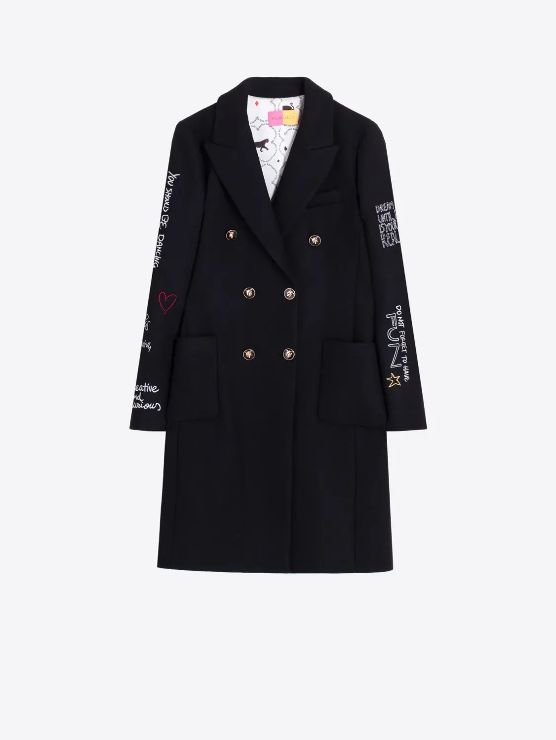 Vilagallo BLACK Wool COAT WITH FERRIS WHEEL PRINT 33935