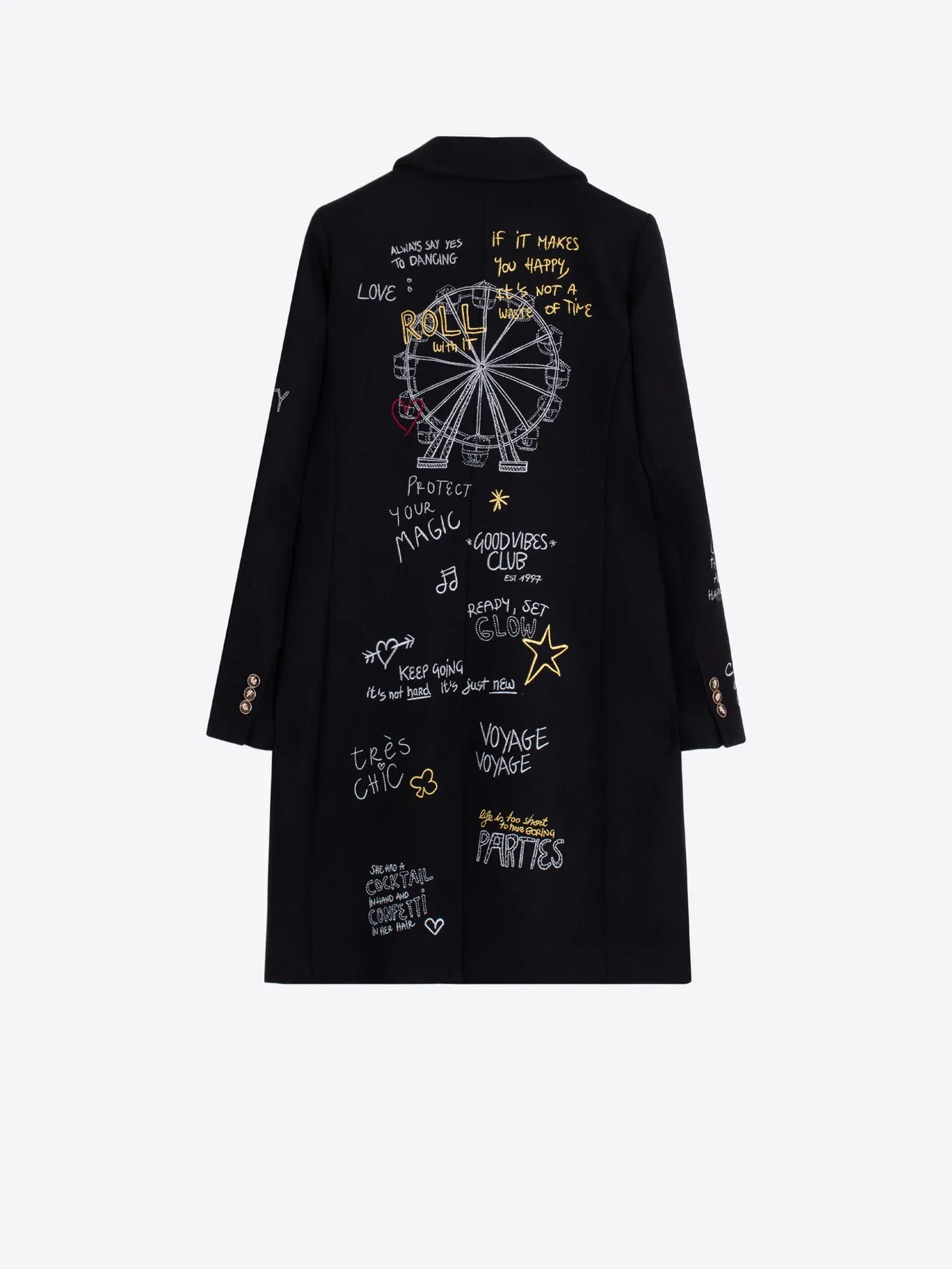 Vilagallo BLACK Wool COAT WITH FERRIS WHEEL PRINT 33935
