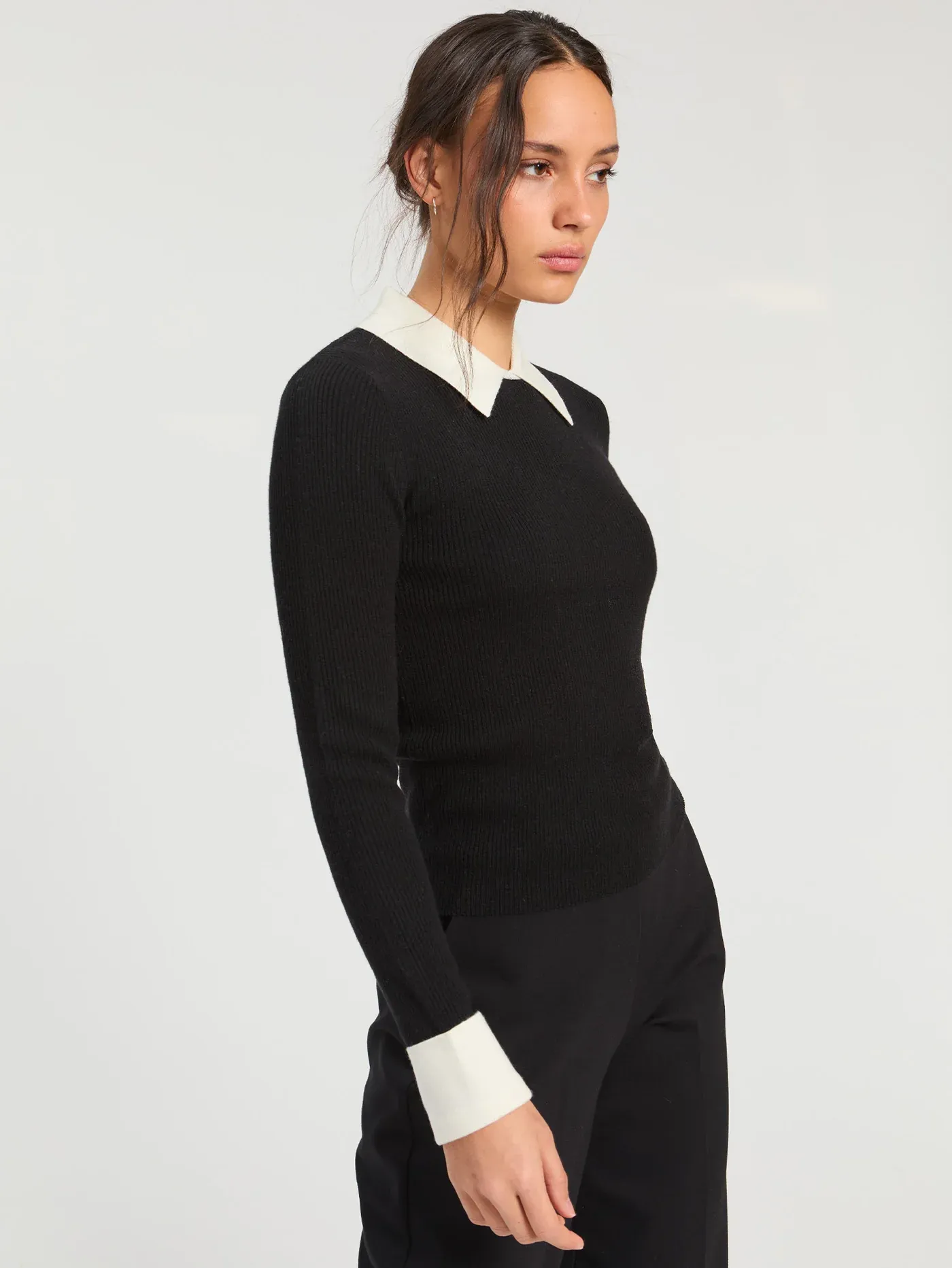 Vilagallo BLACK RIBBED JERSEY ECRU COLLAR 34151