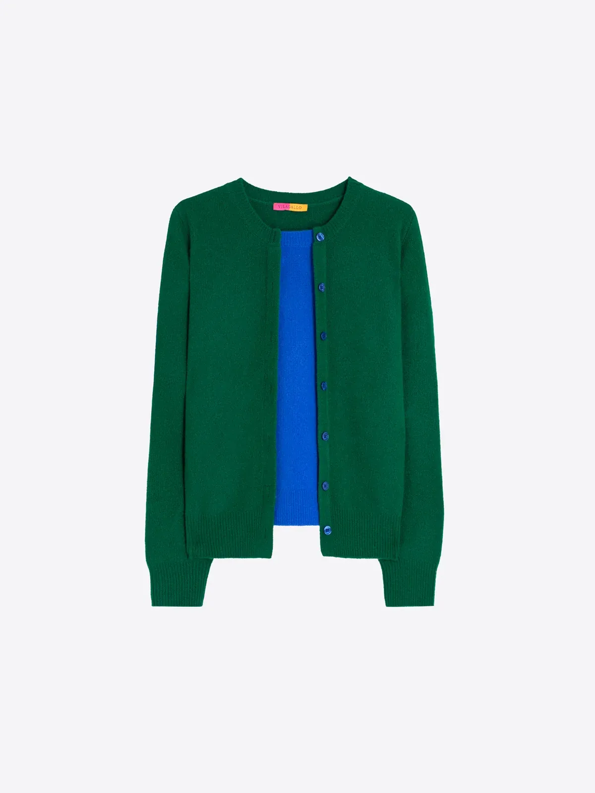 Vilagallo - FAUX TWIN SET Lamb Wool CARDIGAN GREEN AND BLUE 33963
