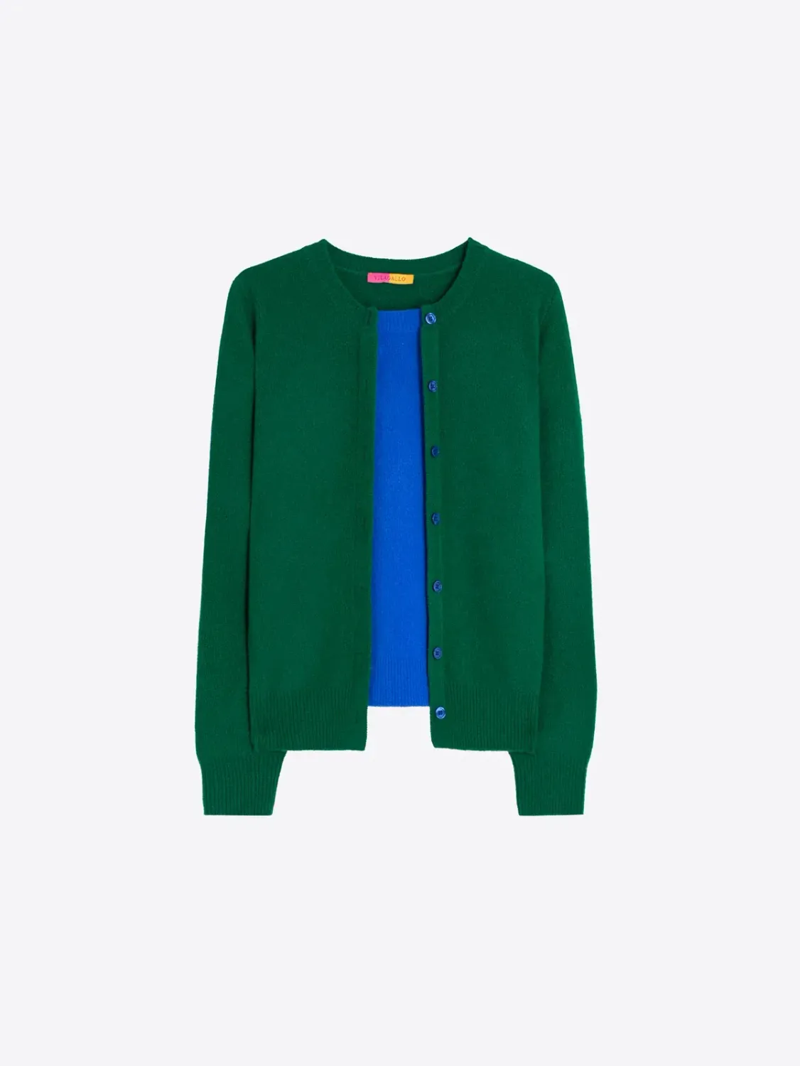Vilagallo - FAUX TWIN SET Lamb Wool CARDIGAN GREEN AND BLUE 33963