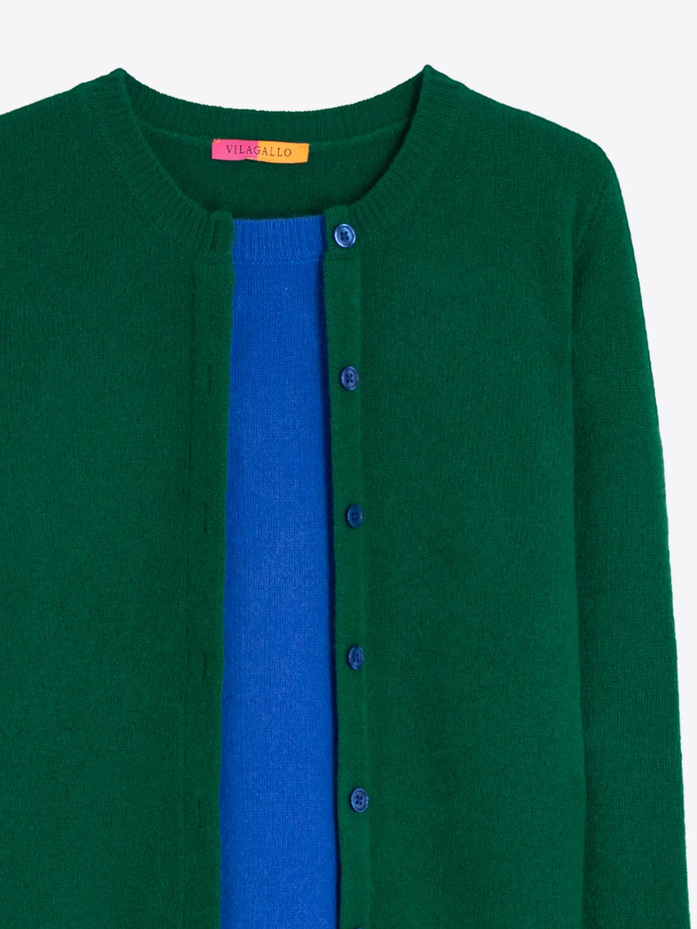 Vilagallo - FAUX TWIN SET Lamb Wool CARDIGAN GREEN AND BLUE 33963