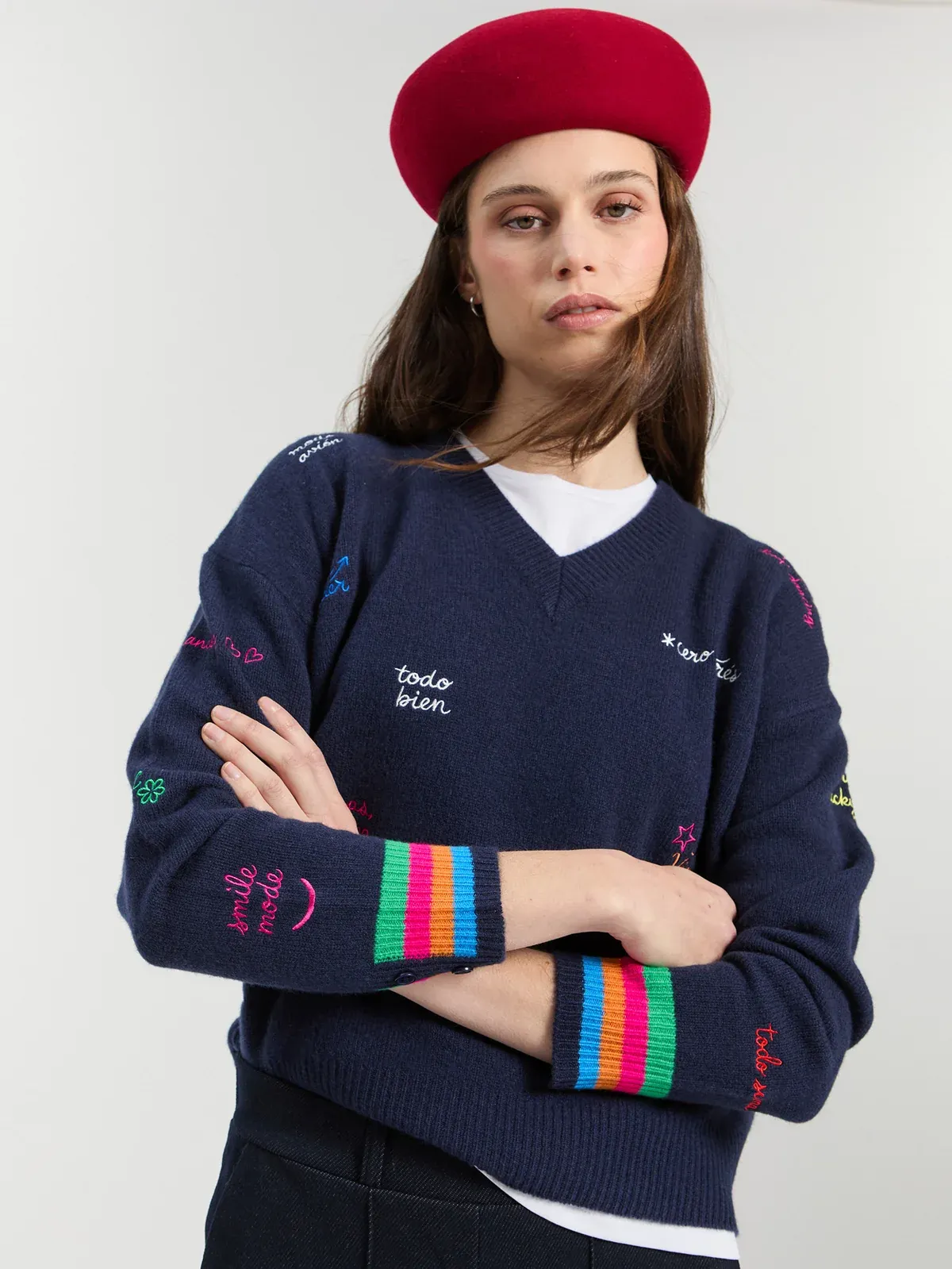 Vilagallo WORDS JERSEY NAVY 100% Lamb Wool Jumper 34126