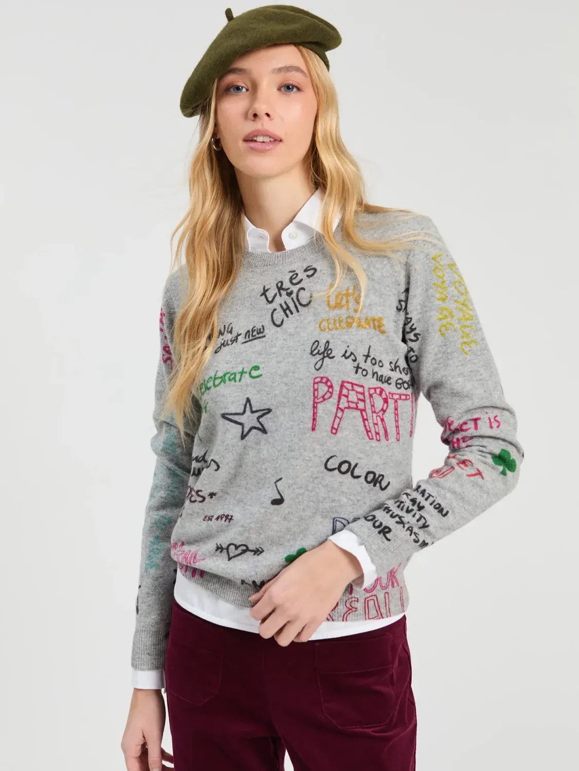 Vilagallo - GREY Wool GRAFFITI FERRIS WHEEL JUMPER 34136