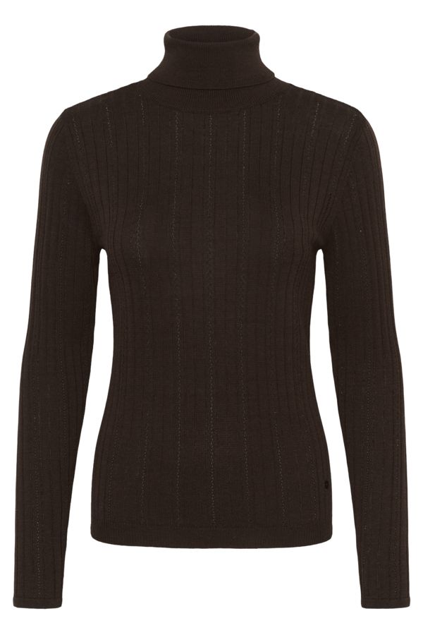 CREAM CRPeloa Fine Knit Chocolate Brown And Off White Roll Neck Tops 10615531
