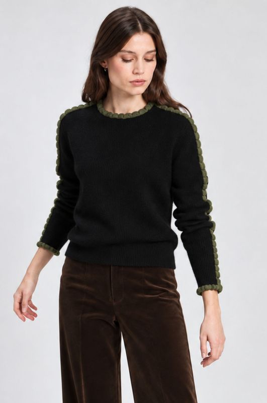 Vilagallo Black Sweater With Contrasting Colour Ruffles Vilagallo Black Sweater With Contrasting Colour Ruffles