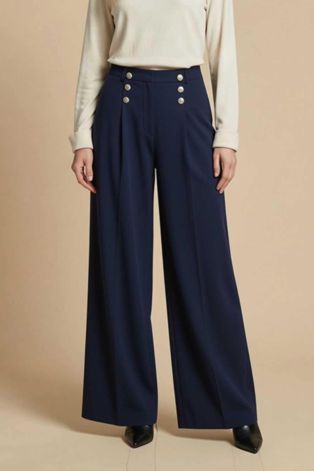 ALLISON 2846 Navy Pleat Culotte Trousers ALLISON 2846 Navy Pleat Culotte Trousers