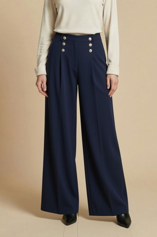 ALLISON 2846 Navy Pleat Culotte Trousers ALLISON 2846 Navy Pleat Culotte Trousers