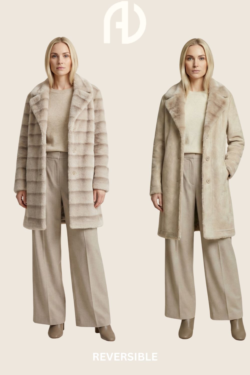 ALLISON DQ43KXX Cream Reversible Faux Fur Coat ALLISON DQ43KXX Cream Reversible Faux Fur Coat