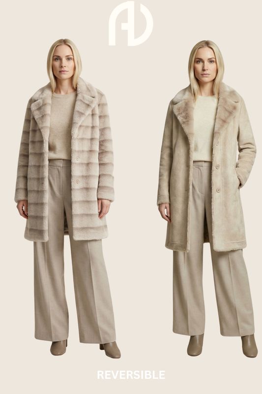 ALLISON DQ43KXX Cream Reversible Faux Fur Coat ALLISON DQ43KXX Cream Reversible Faux Fur Coat