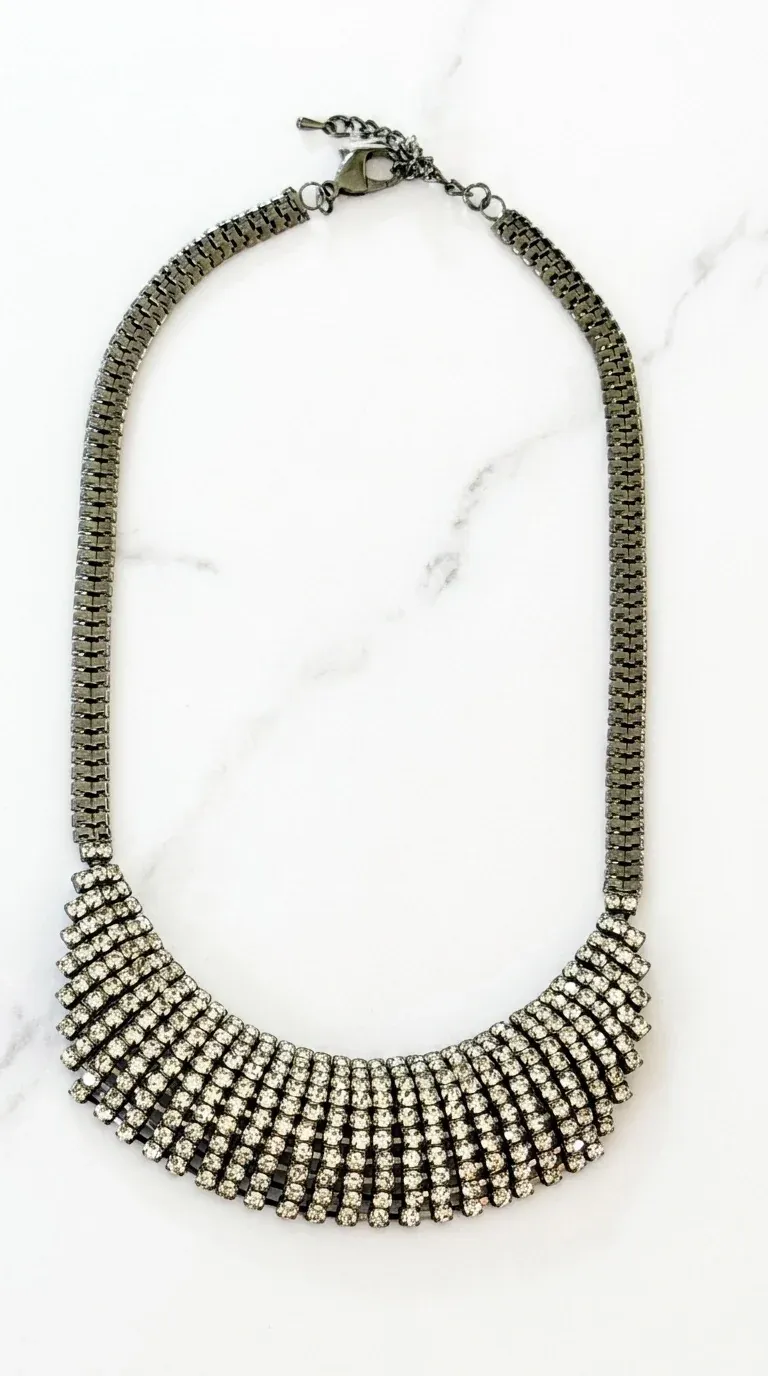 Envy Jewellery Silver Crystal Statement Necklace