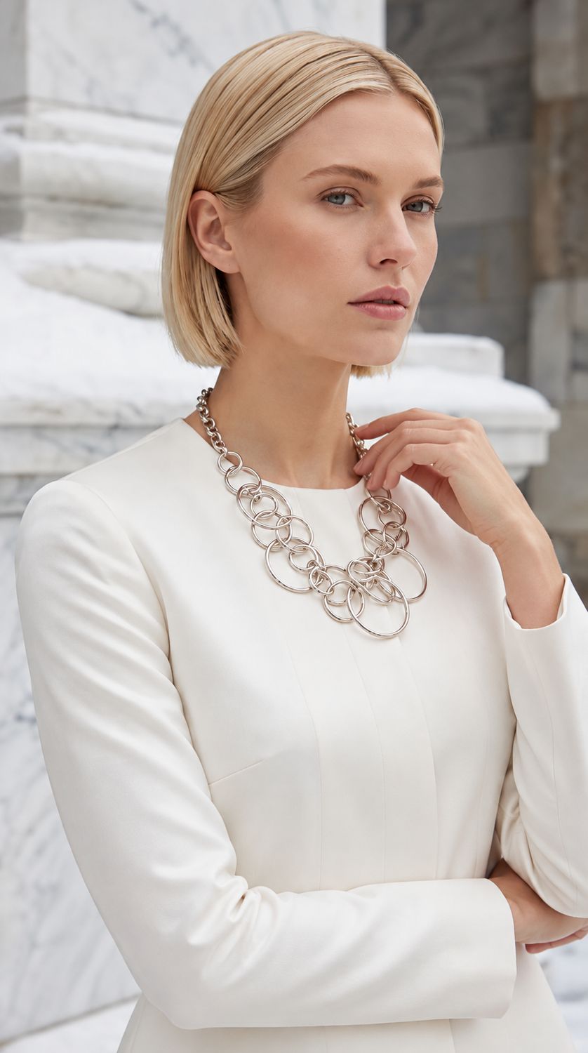 Envy Jewellery Silver Multi-Ring Statement Necklace