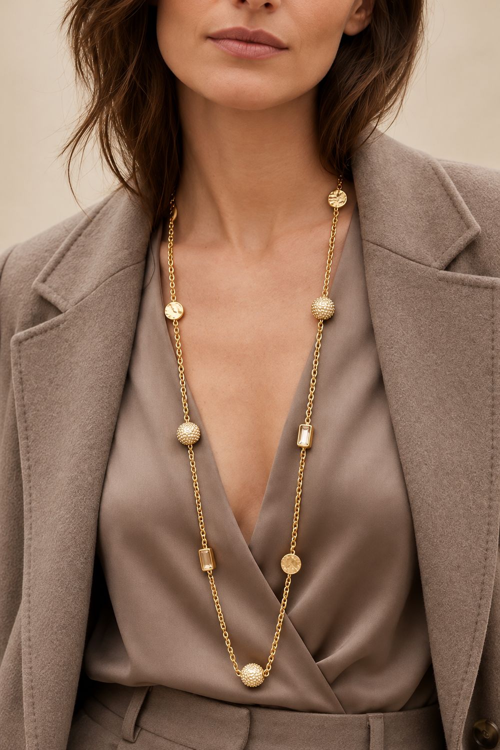 Envy Jewellery Gold Crystal Long Statement Necklace