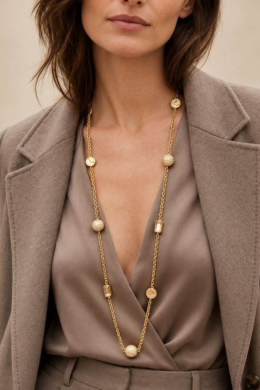 Envy Jewellery Gold Crystal Long Statement Necklace Envy Jewellery Gold Crystal Long Statement Necklace