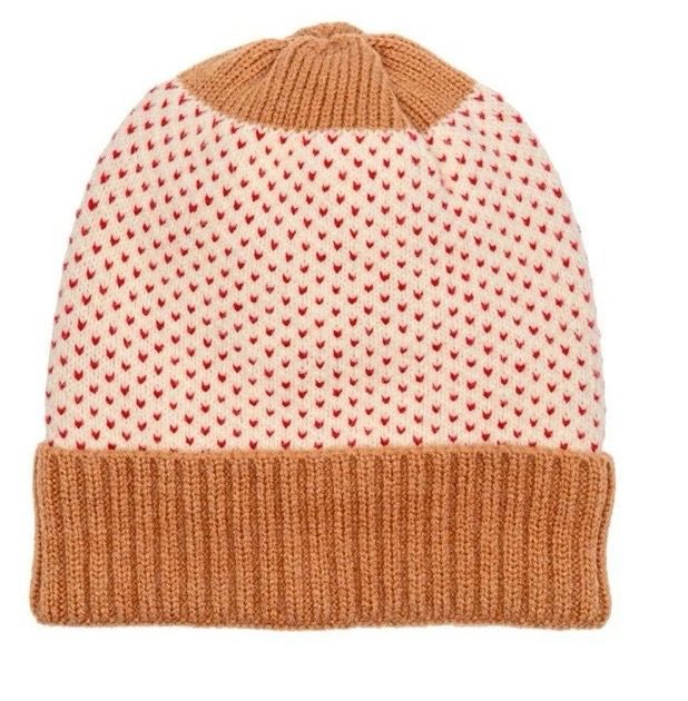 Elie Beaumont Patterned Woolly Hat In Red And Cream Elie Beaumont Patterned Woolly Hat In Red And Cream