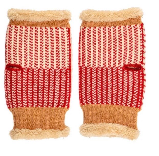 Elie Beaumont Red And Cream Patterned Wrist Warmers