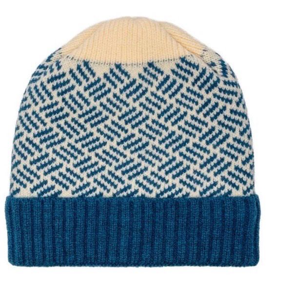 Elie Beaumont Teal Blue And Cream Patterned Woolly Hat