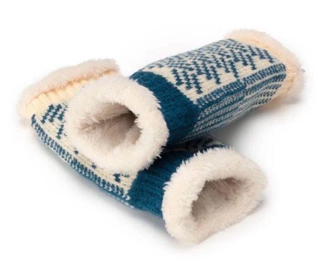 Elie Beaumont Teal Blue And Cream Wrist Warmers