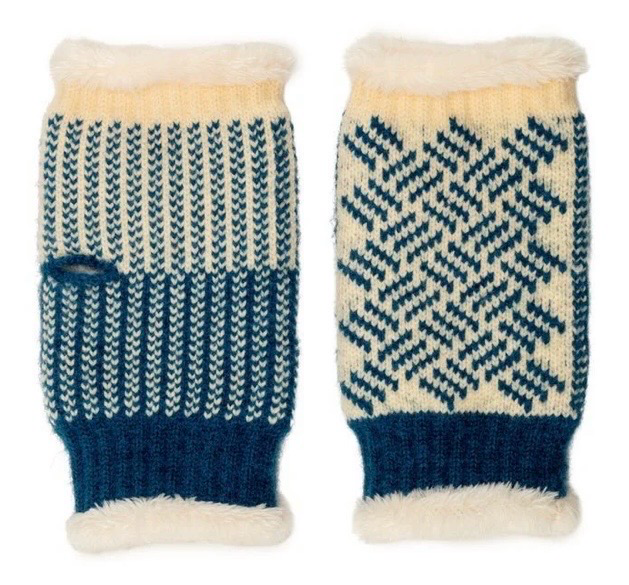 Elie Beaumont Teal Blue And Cream Wrist Warmers