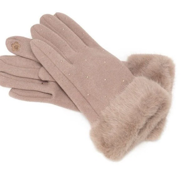 Elie Beaumont Camel Gloves With Fur Cuffs