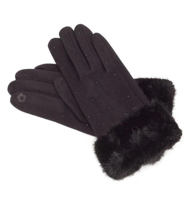 Elie Beaumont Black Gloves With Fur Cuffs