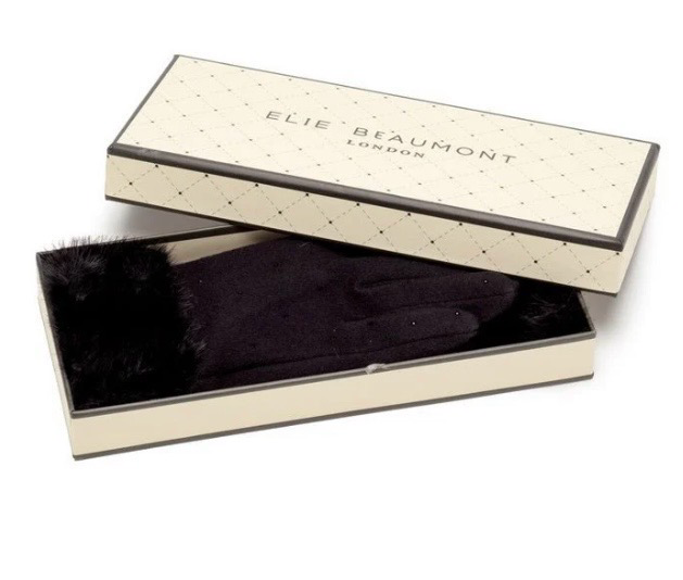 Elie Beaumont Black Gloves With Fur Cuffs