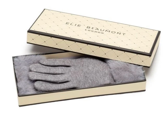Elie Beaumont Grey Gloves With Faux Fir Cuffs
