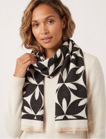 Elie Beaumont Winter Scarf Black Ivory Abstract Petal Elie Beaumont Winter Scarf Black Ivory Abstract Petal