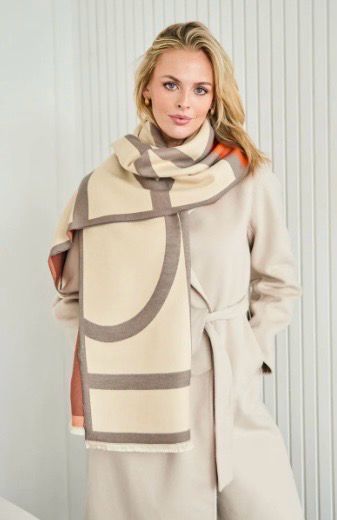 Elie Beaumont Winter Scarf Tan Orange Geometric