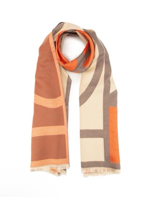 Elie Beaumont Winter Scarf Tan Orange Geometric