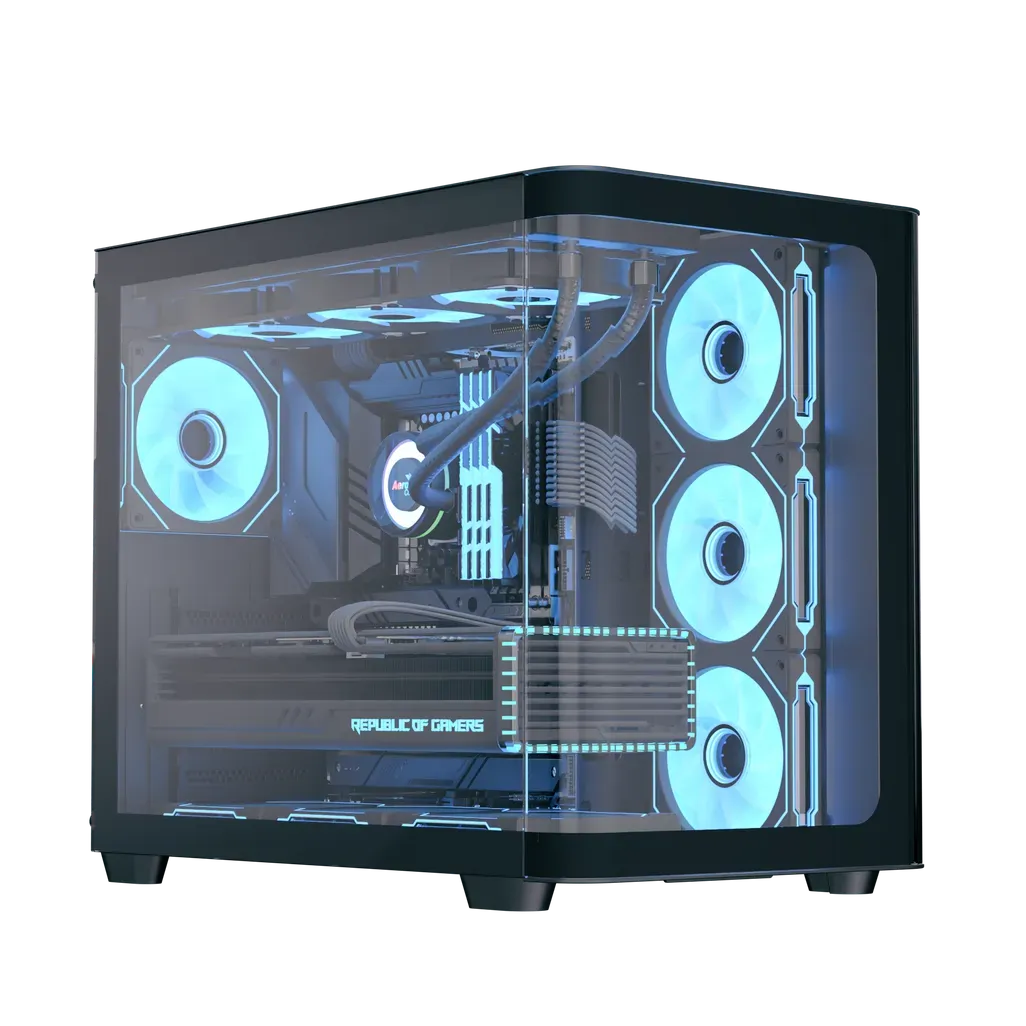 Aerocool P500C Black Mid tower case - Includes 120mm ARGB Fan x 4 and 4-port ARGB control hub - ATX - 3x 2.5'' or 2x3.5'' - 360m