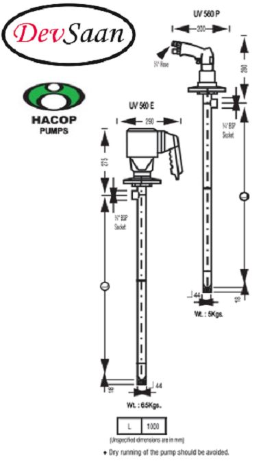 Drum Pump Polypropylene UV 560 E Pompa Drum 100 Cm