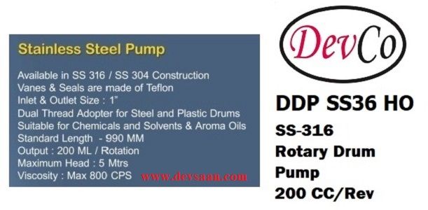 SS-316L Rotary Hand Operated Drum Pump DDP SS36 HO 1"