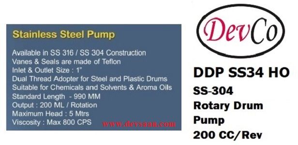 SS-304 Rotary Hand Operated Drum Pump DDP SS34 HO 1"