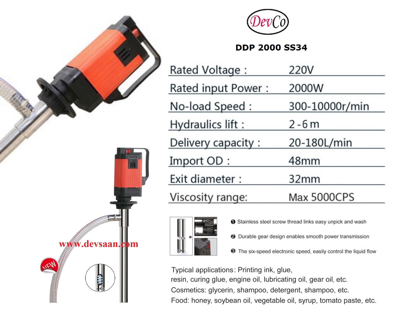 Drum Pump SS-304 DDP 2000 SS34 Pompa Drum