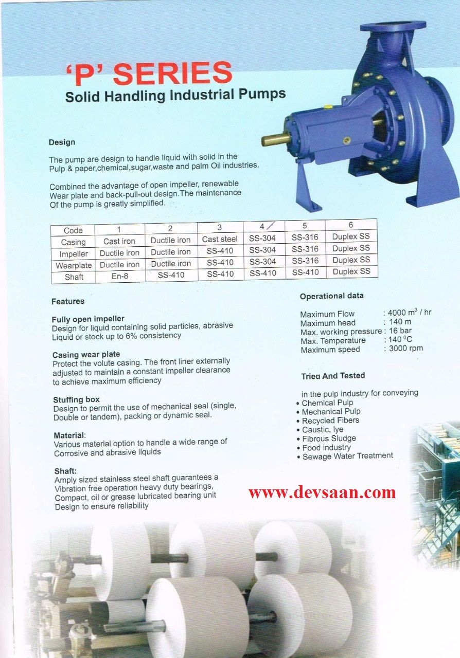 Solid Handling Centrifugal Pump P 80-265 Pompa Sentrifugal