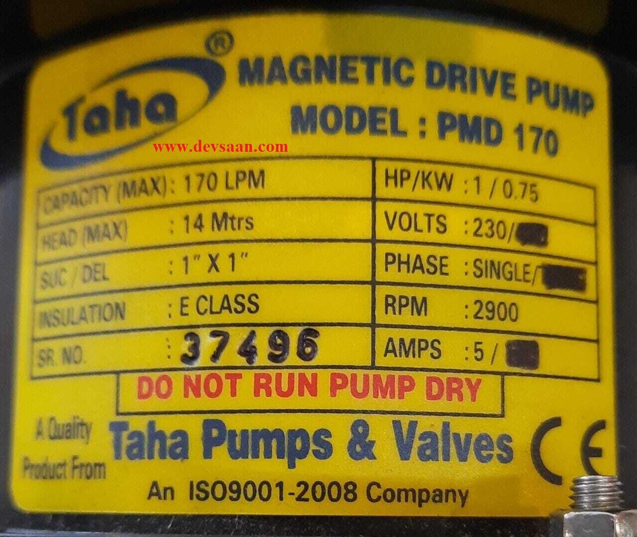 Polypropylene Magnetic Drive Pump PMD-170 1 Phase Pompa Magnetik
