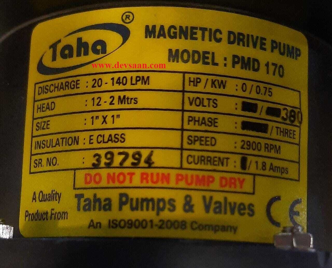 Polypropylene Magnetic Drive Pump PMD-170 3 Phase Pompa Magnetik