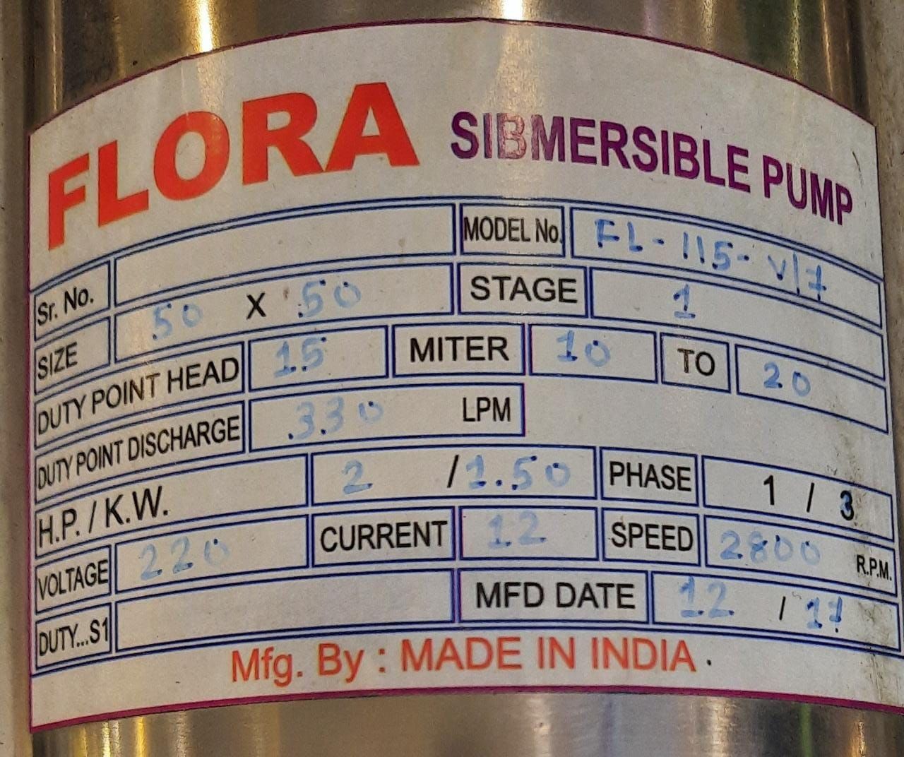 Horizontal Openwell Submersible Pump FL-115 Pompa Celup
