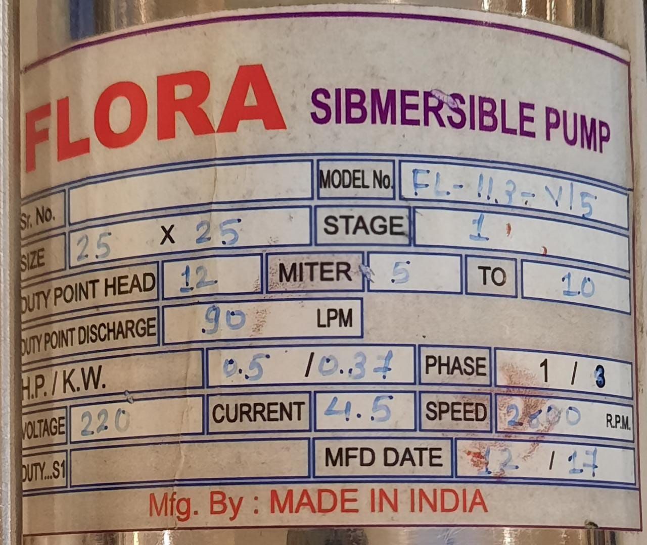 Horizontal Openwell Submersible Pump FL-113 Pompa Celup