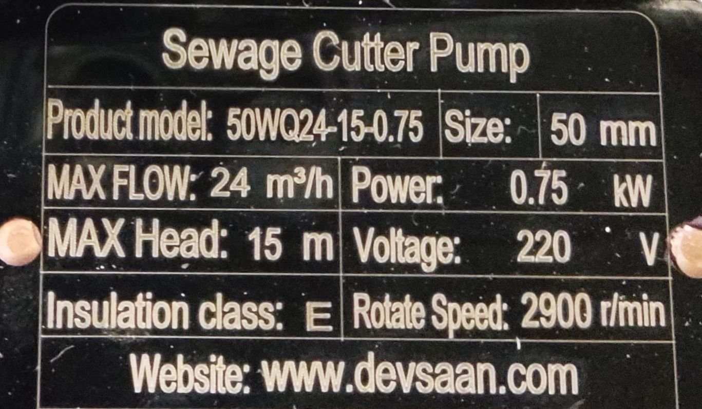 Sewage Cutter Pump 50WQ24-15-0.75 Pompa Celup Air Kotor