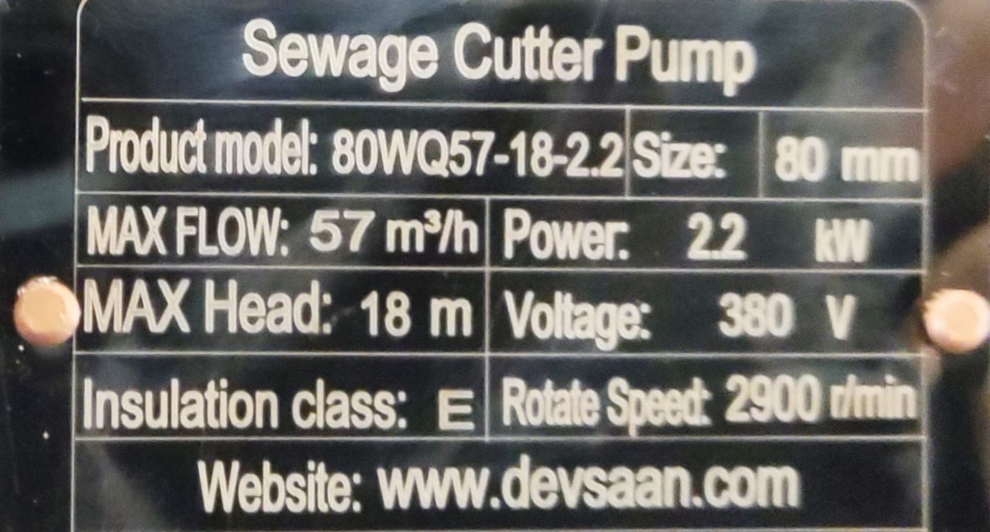 Sewage Cutter Pump 80WQ57-18-2.2 Pompa Celup Air Kotor