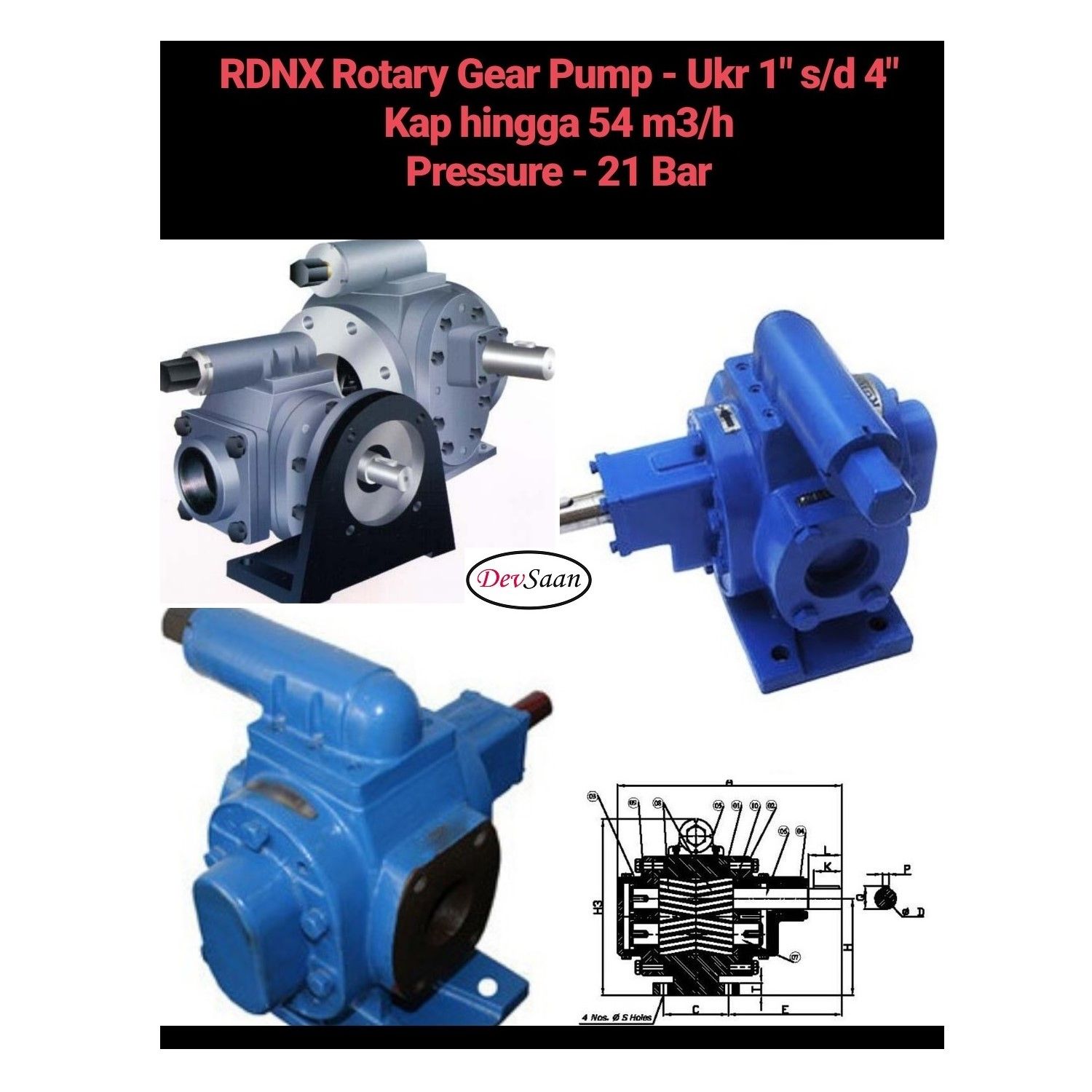 Gear Pump Rotari RDNX 250L Tekanan Tinggi