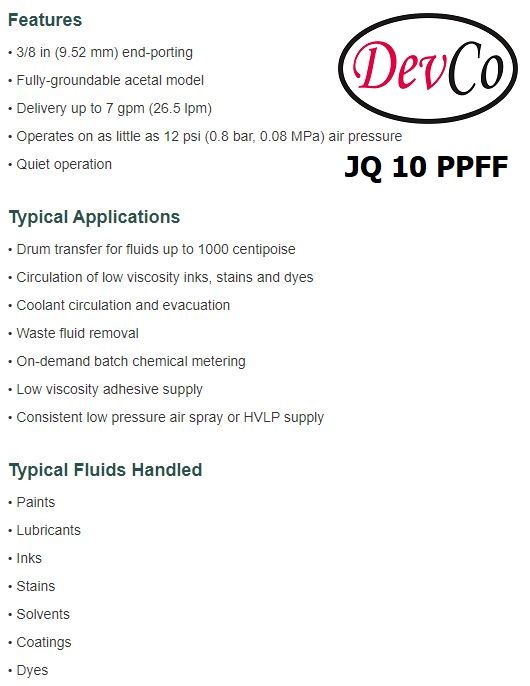 Diaphragm Pump JQ 10 PPFF Pompa Diafragma Devco 3/8"
