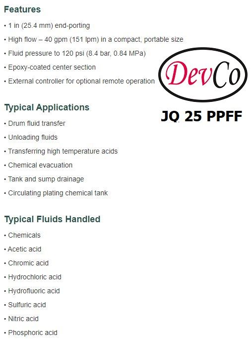 Diaphragm Pump JQ 25 PPFF Pompa Diafragma Devco 1" Flange