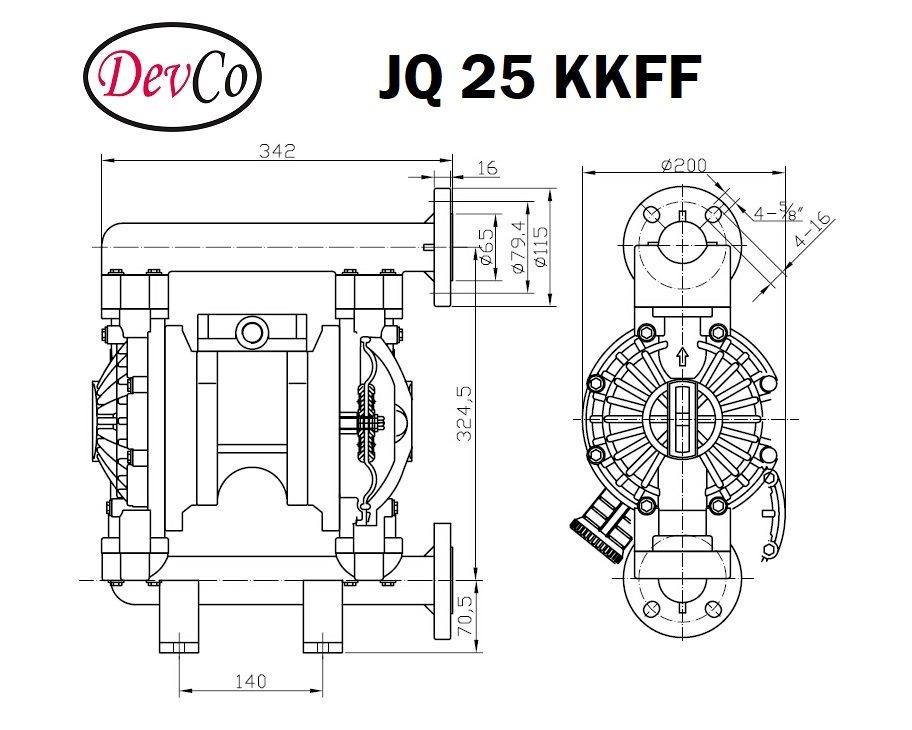 Diaphragm Pump JQ 25 KKFF Pompa Diafragma Devco 1" Flange