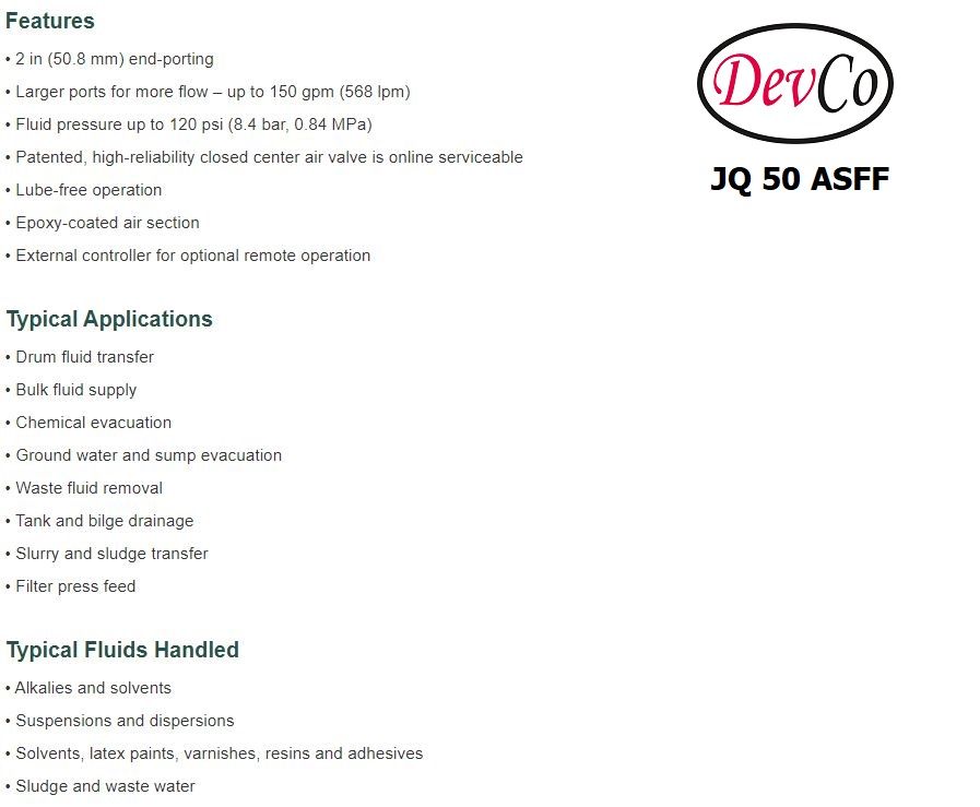Diaphragm Pump JQ 50 ASFF Pompa Diafragma Devco 2"